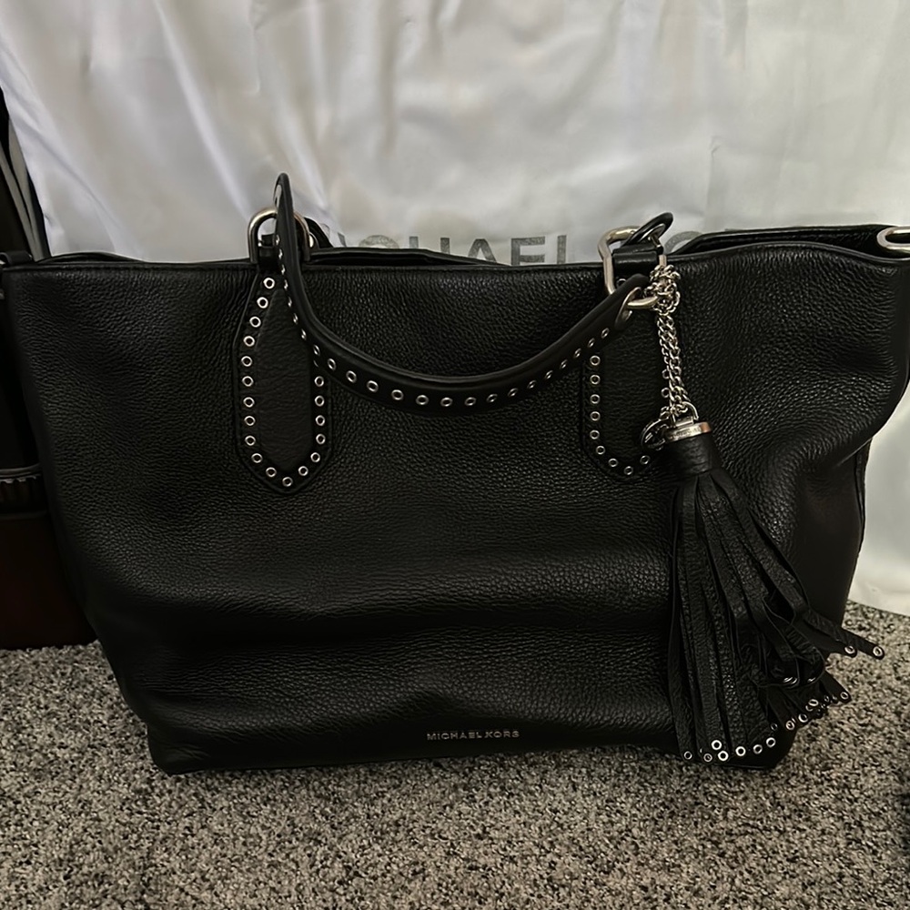 Michael Kors Black Leather Tote with Studded Details